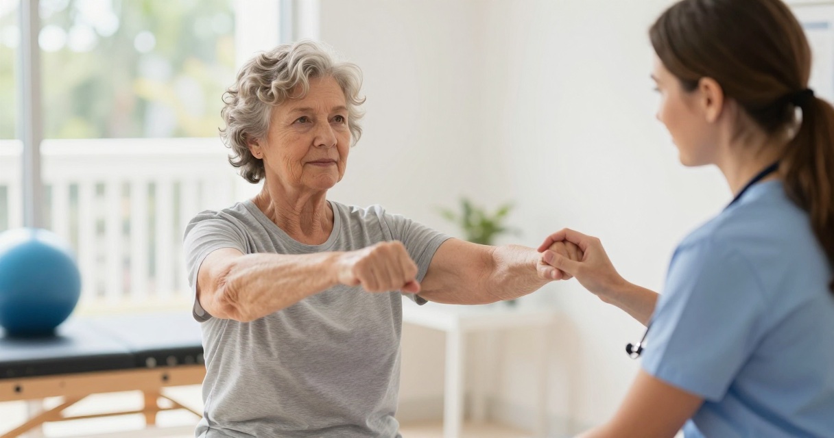 Older adult in gentle neurological rehab therapy at a Florida assisted living community after craniotomy.